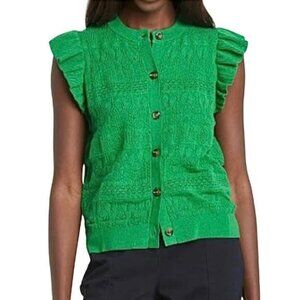 Who What Wear Green Short Sleeve Ruffle Cardigan